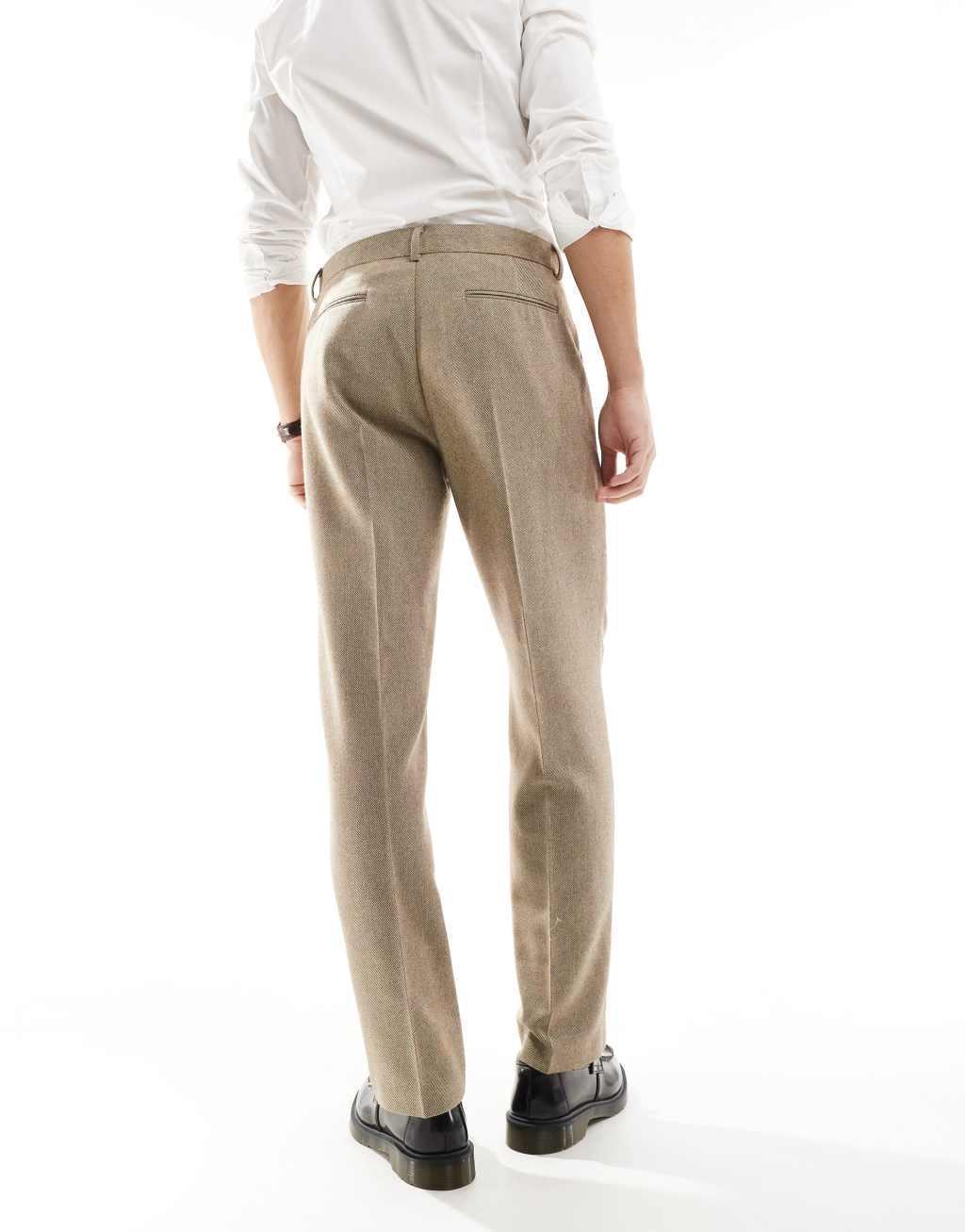 ASOS DESIGN smart wool mix straight leg pants in stone twill Product Image