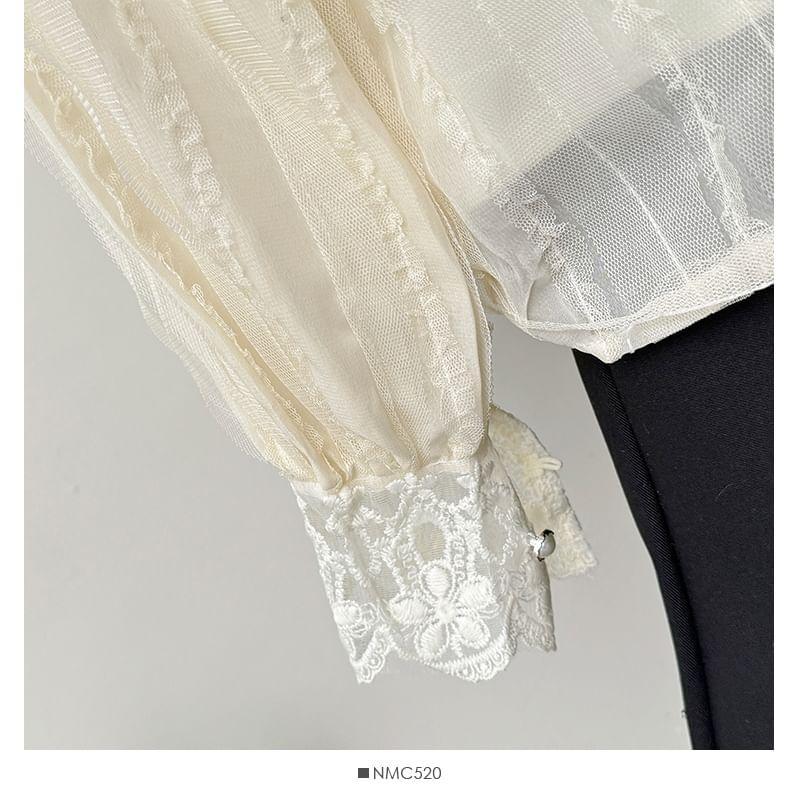 Lace-Panel Round-Neck Shirt Product Image