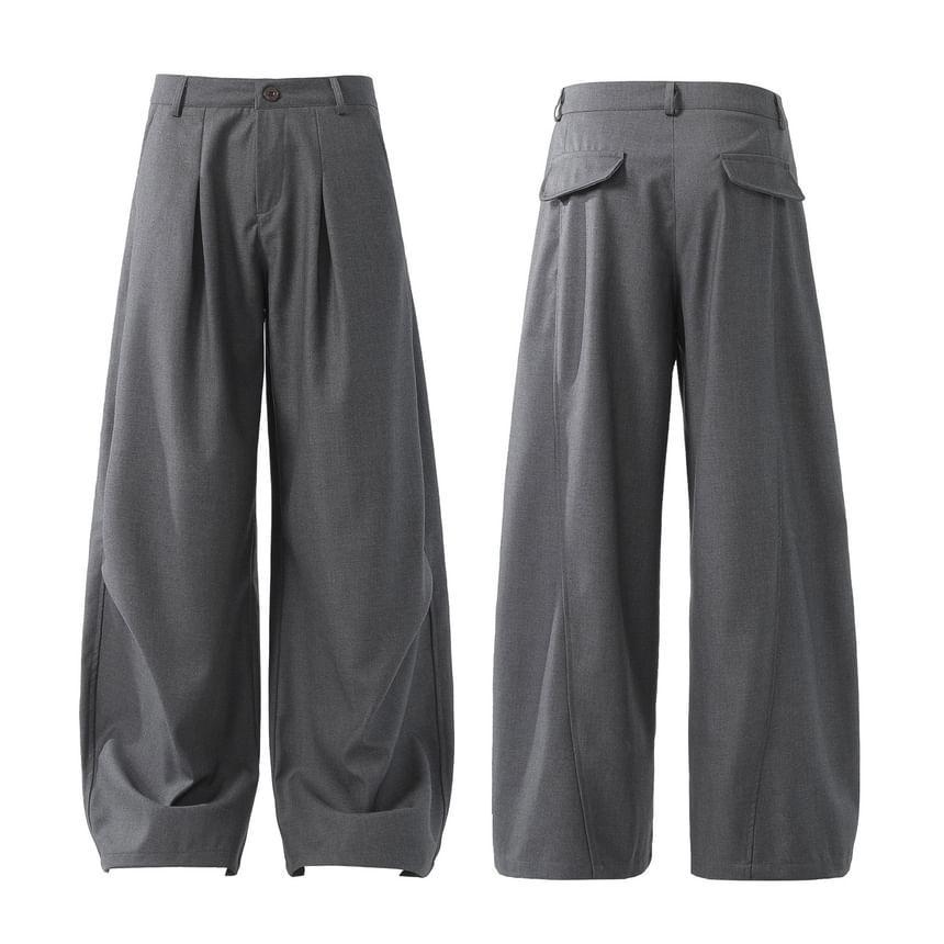 Mid Rise Plain Wide Leg Dress Pants Product Image