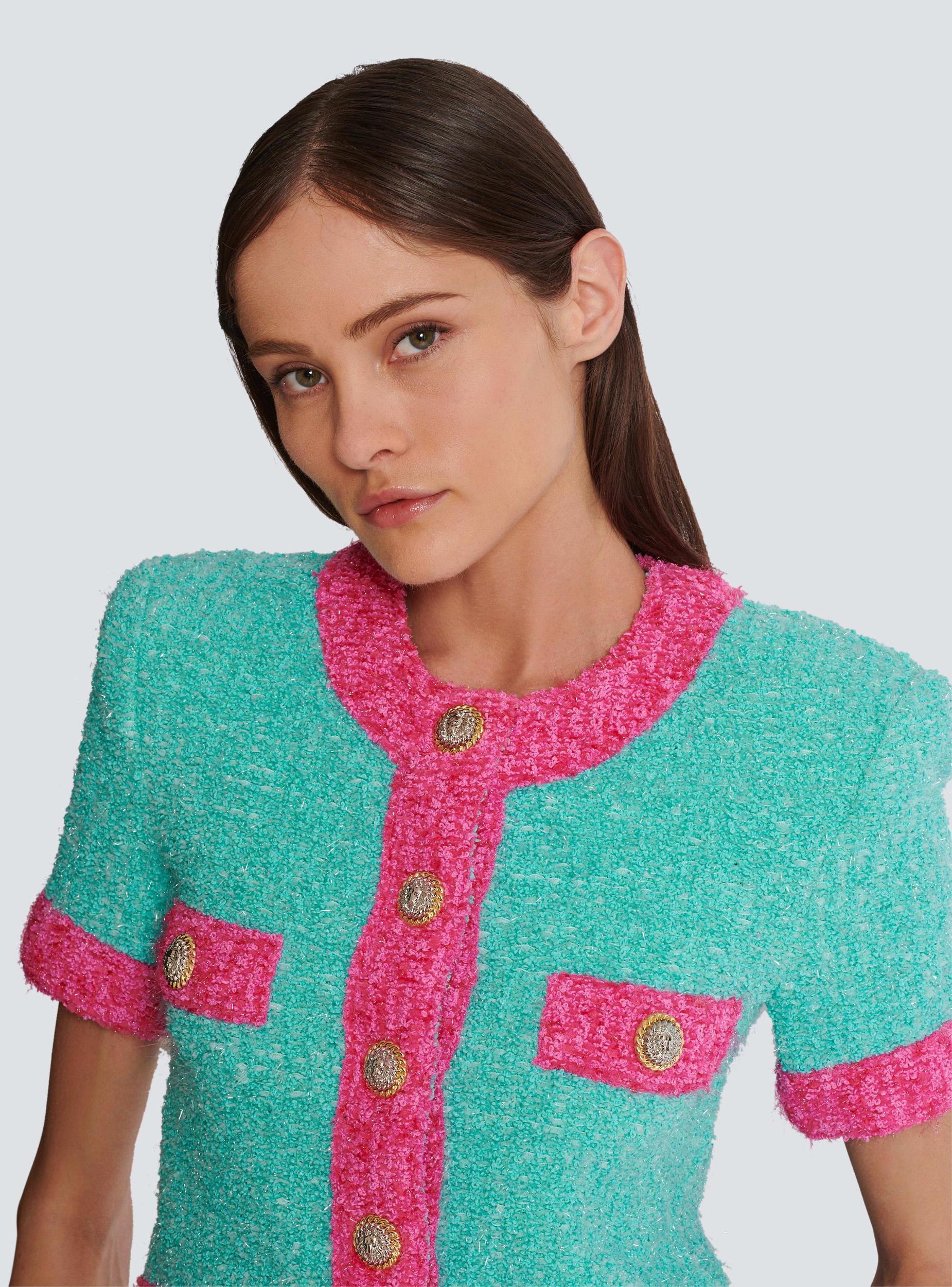 Two-tone cropped knit cardigan Product Image