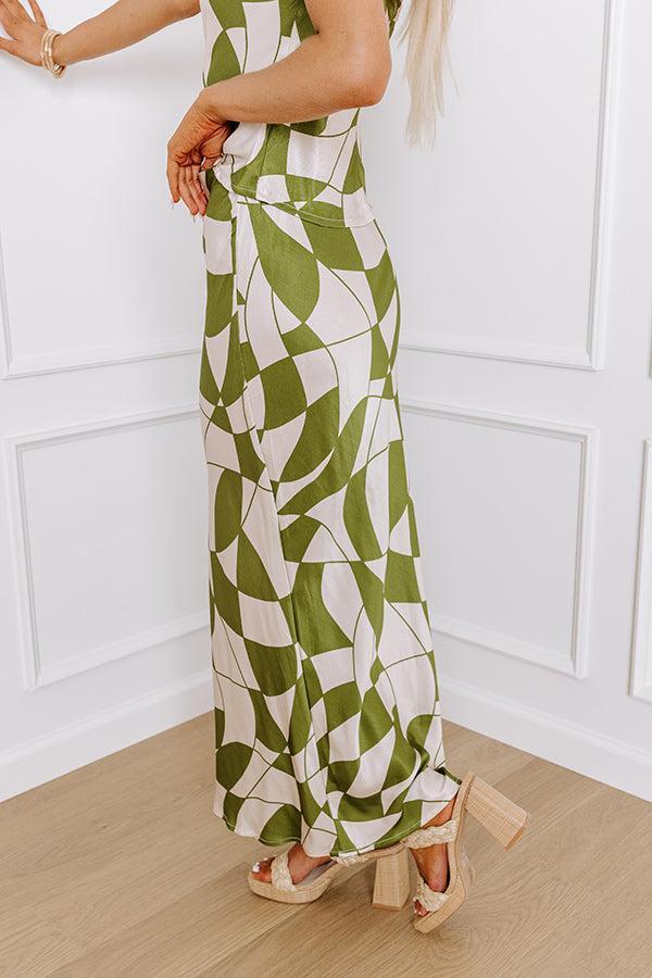 Versailles Vogue High Waist Satin Midi Skirt in Olive Product Image