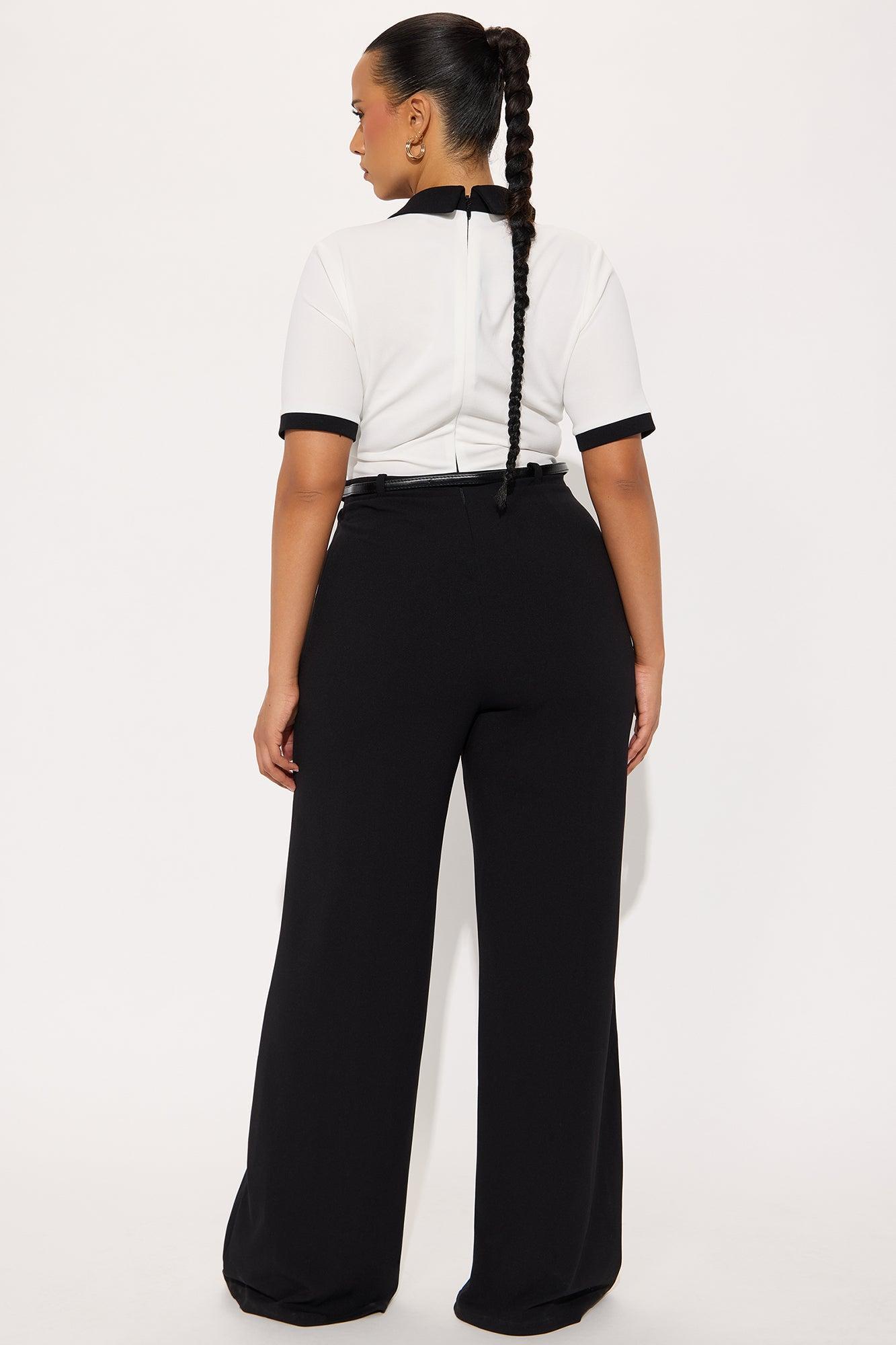 Angelique Belted Wide Leg Jumpsuit - White/Black Product Image