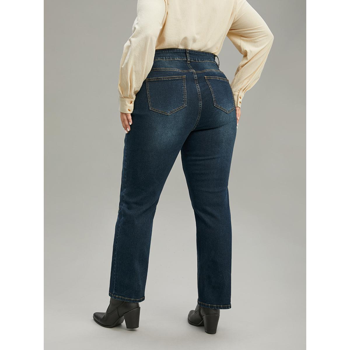 Plus Size Very Stretchy Seam Detail Stitch Jeans Women Indigo Casual Plain Plain High stretch Pocket Jeans BloomChic 22/3X Product Image