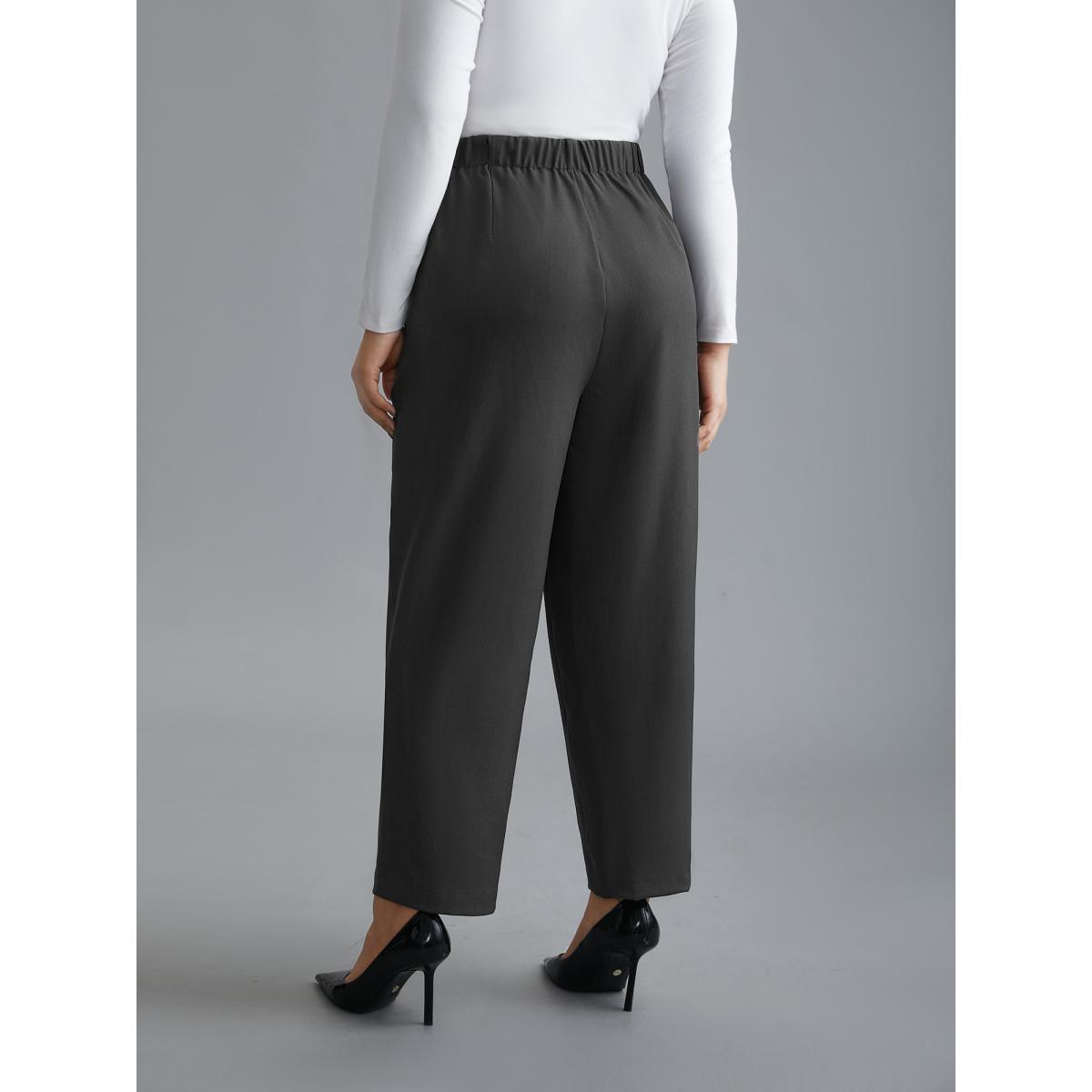 Plus Size Pleated Mid-Rise Straight Leg Pants Women DimGray At the Office Straight Leg Mid Rise Work Pants BloomChic 26/4X Product Image