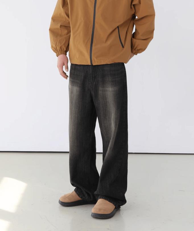 RT No. 10325 BLACK WIDE STRAIGHT DENIM JEANS Product Image