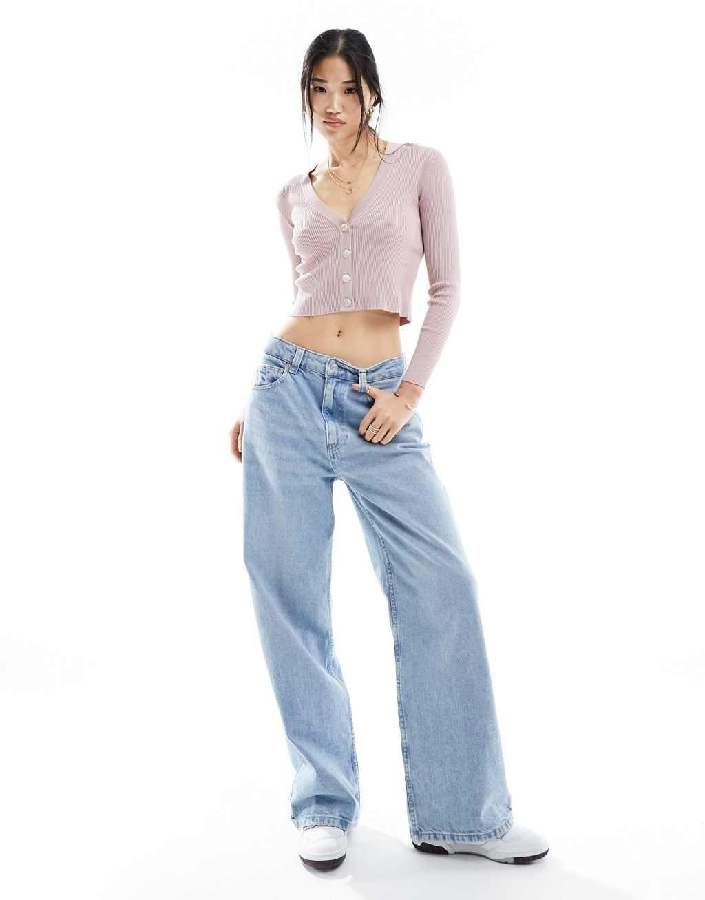 JDY long sleeve v-neck cardigan in neutral pink Product Image