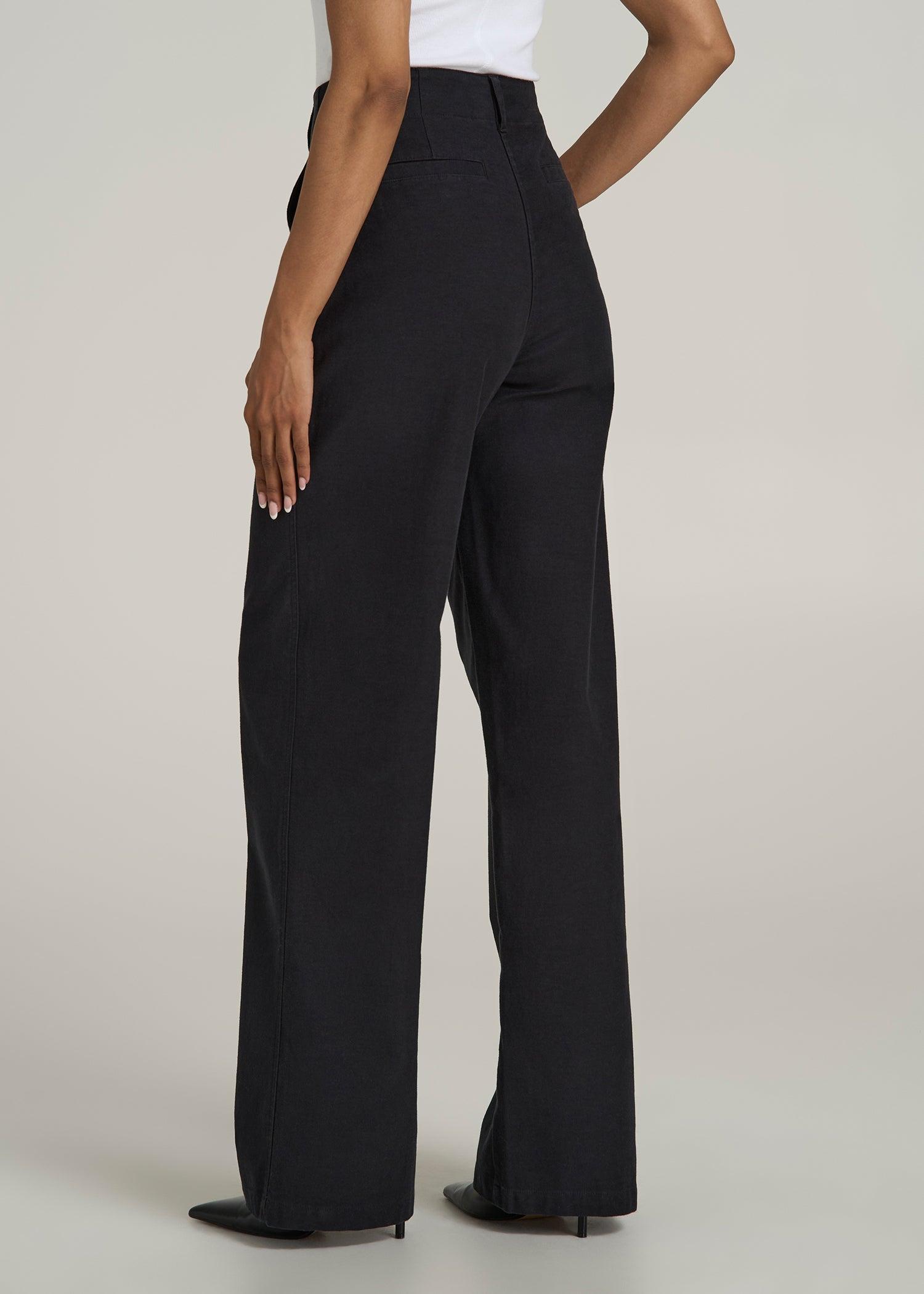 High-Rise Wide-Leg Flat-Front Chino Pants for Tall Women in Black Product Image