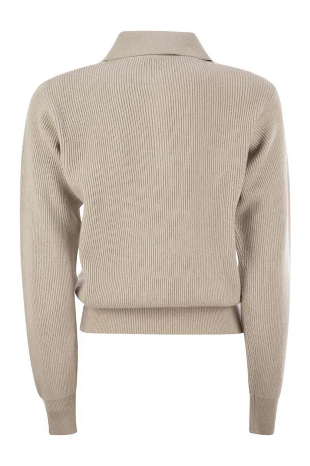 FABIANA FILIPPI Ribbed Knit With Polo Neck In Beige Product Image