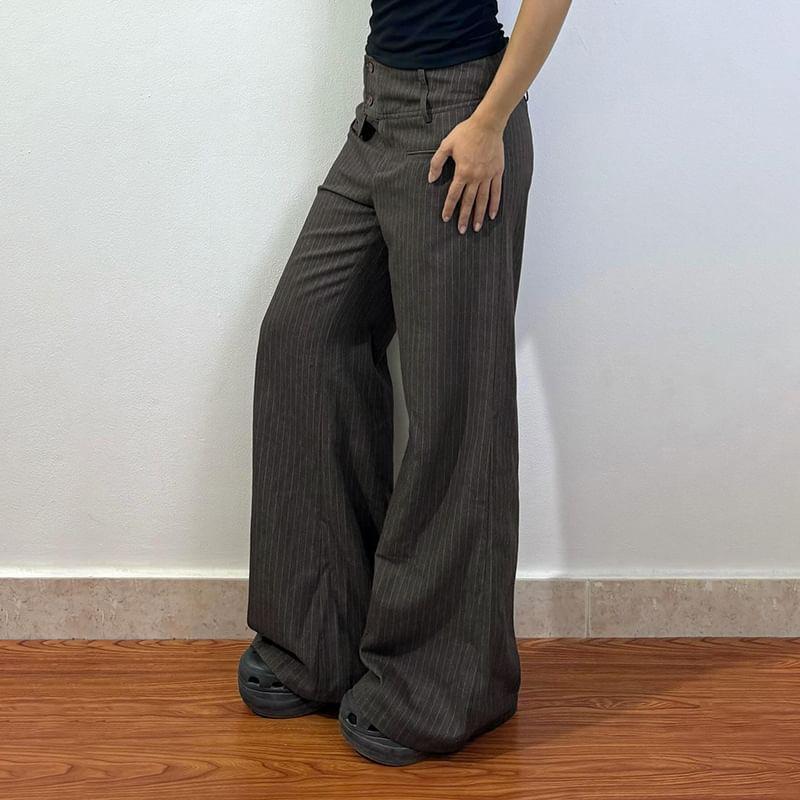 Low Waist Striped Straight-Fit Wide-Leg Suit Pants Product Image