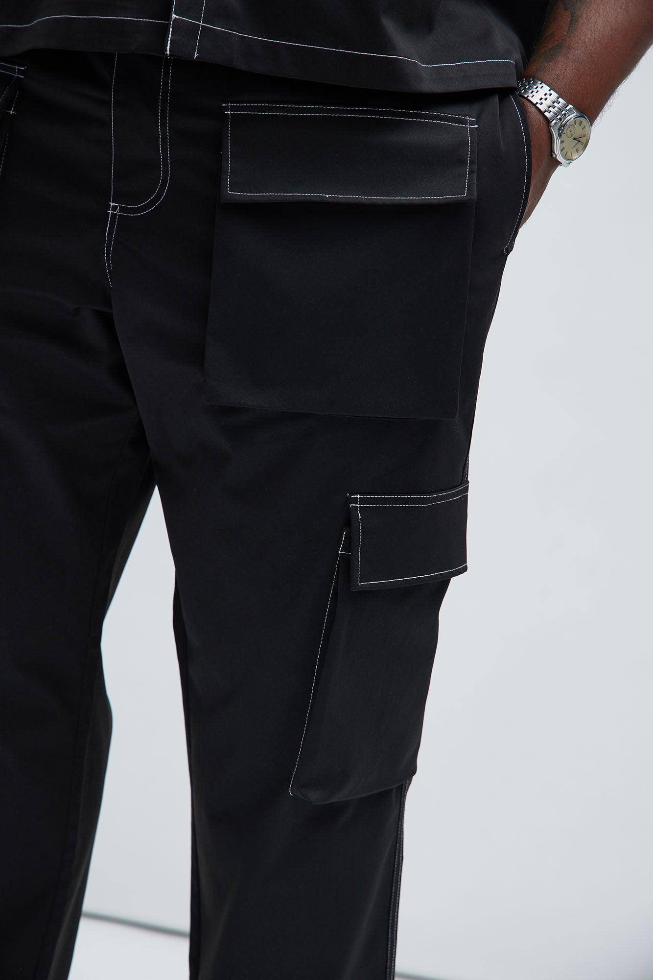 Curtis Contrast Stitch Relaxed Cargo Pants - Black Product Image