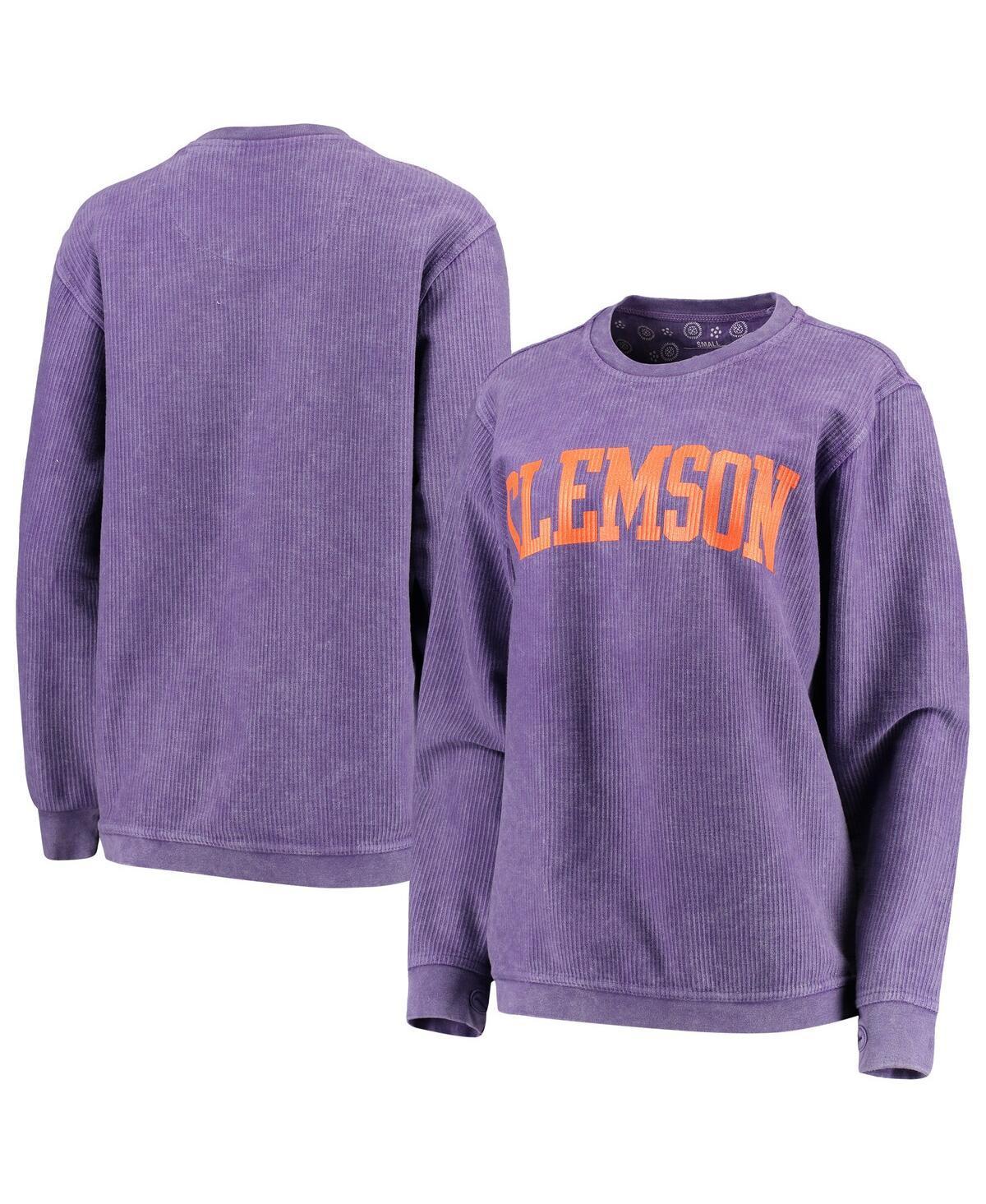 Womens Pressbox Clemson Tigers Comfy Cord Vintage Wash Basic Arch Pullover Sweatshirt Product Image
