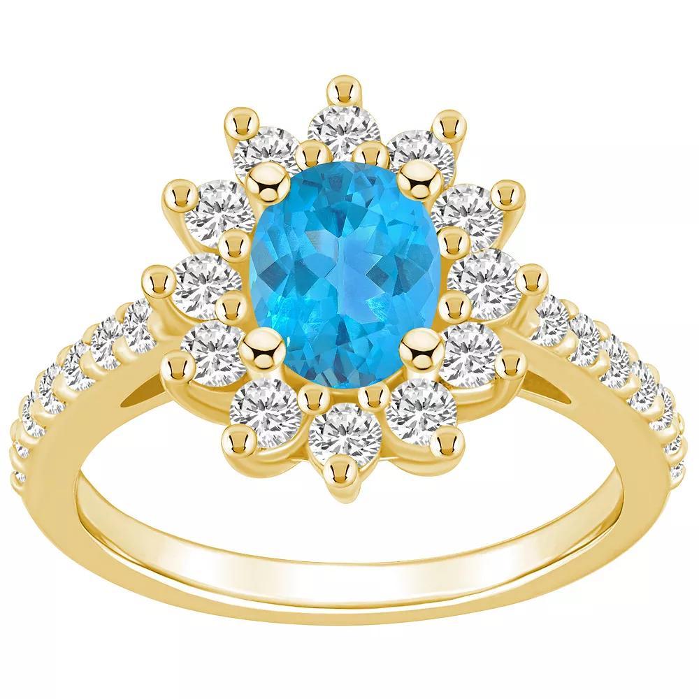 Alyson Layne 14k Gold Oval Cut Blue Topaz & 7/8 Carat T.W. Diamond Halo Ring, Women's, Size: 10 Product Image