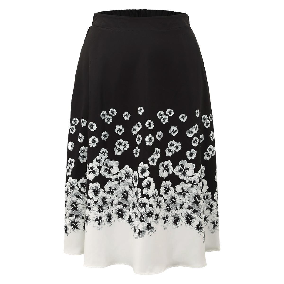 Plus Size Ombre Boho Print Pocket Elastic Waist Skirt Women Black Elegant Elastic Waist Loose No stretch Pocket Dailywear Skirts BloomChic 22-24/3X Product Image