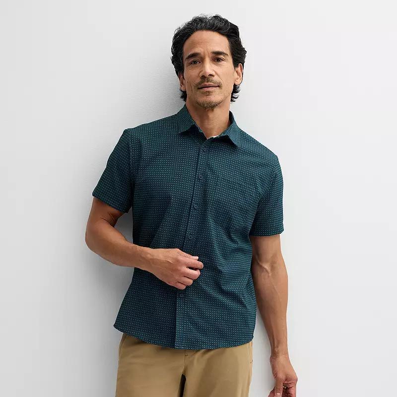 Men's FLX Performance Untucked-Fit Short Sleeve Button Down Shirt, Size: Small, Blue Water Product Image