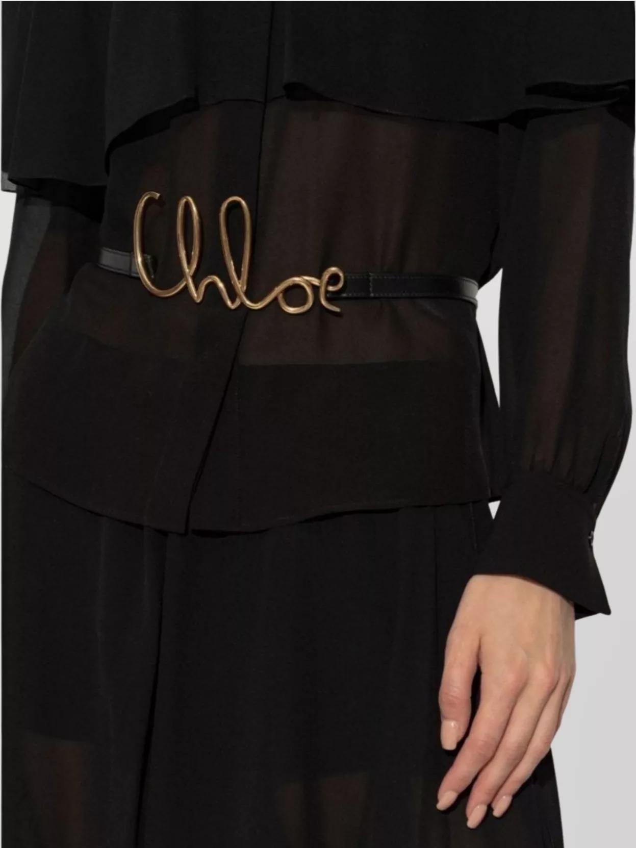 CHLOÉ Iconic Leather Belt Gold-tone Hardware In Black Product Image