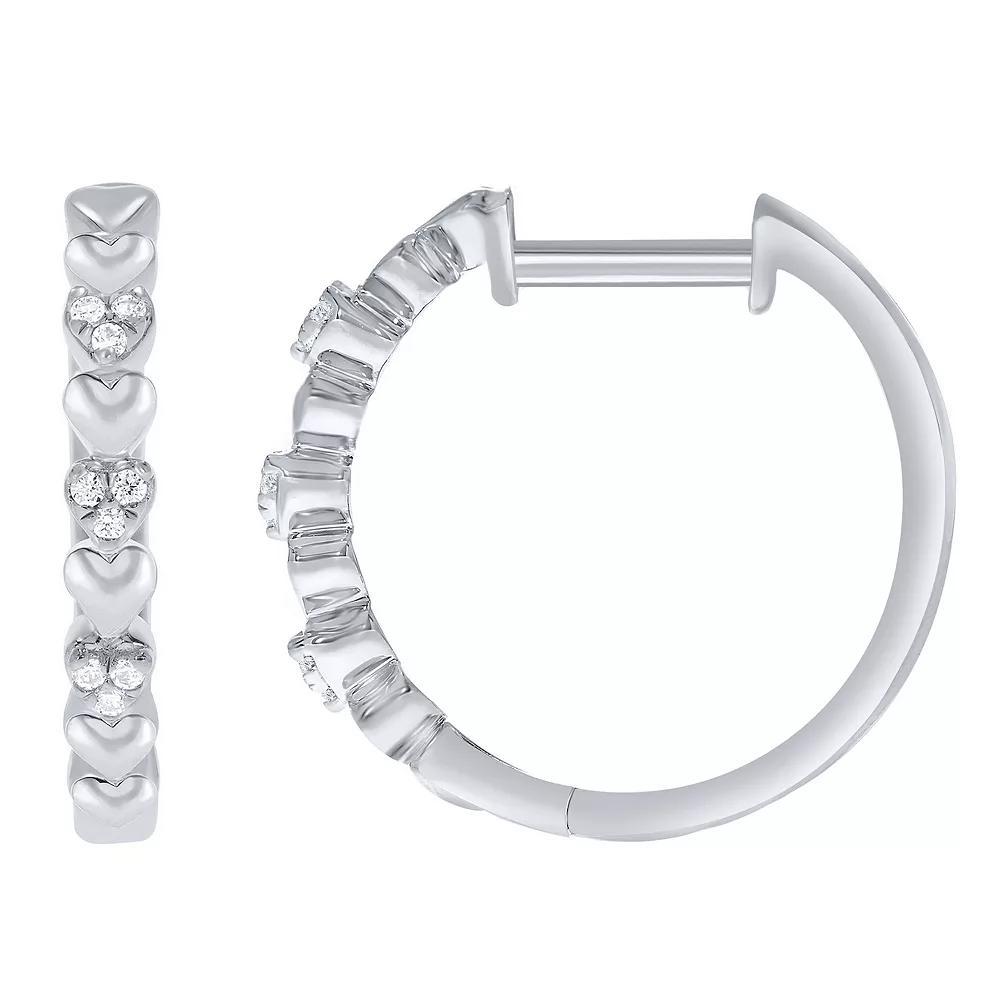 10k Gold 1/10 Carat T.W. Diamond Heart Hoop Earrings, Women's, 10k White Gold Product Image