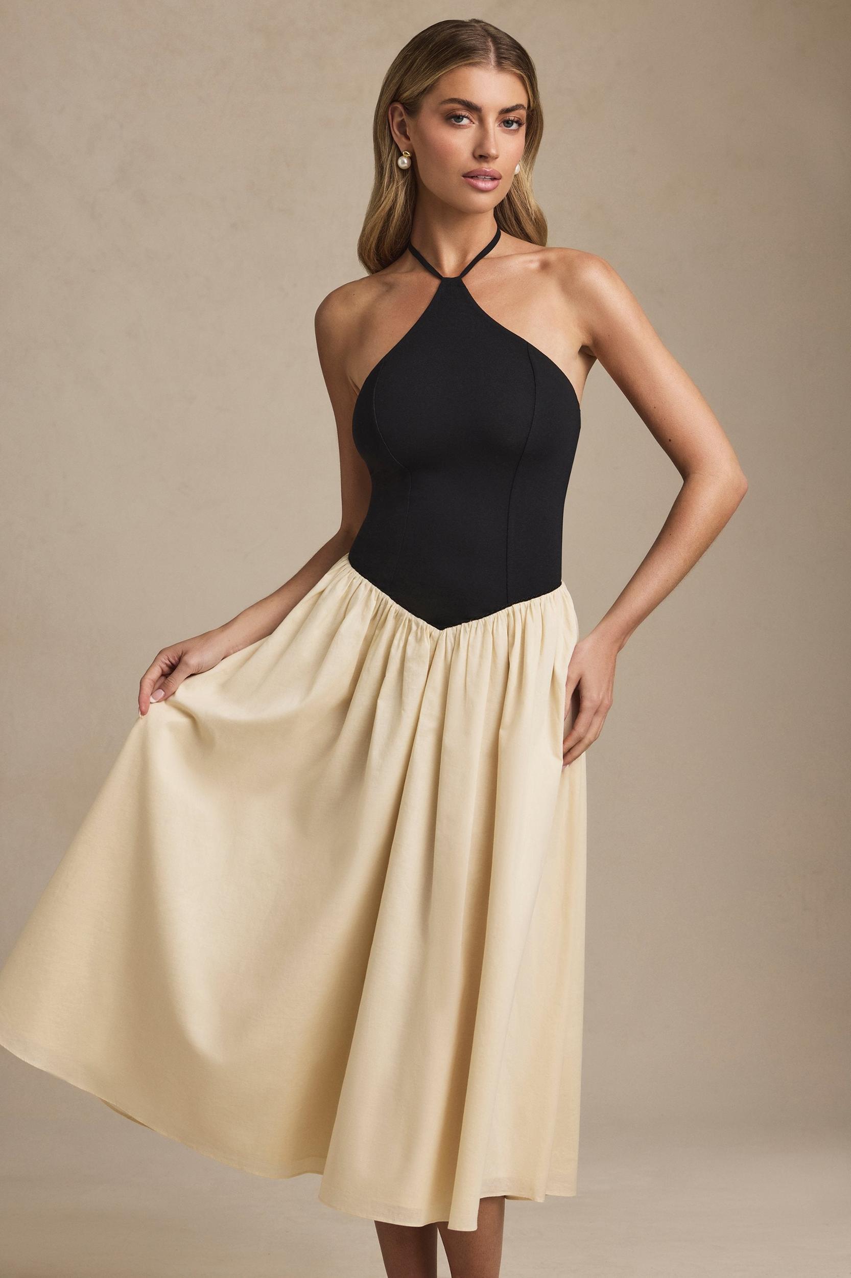 Halterneck A-Line Midaxi Dress in Black Product Image