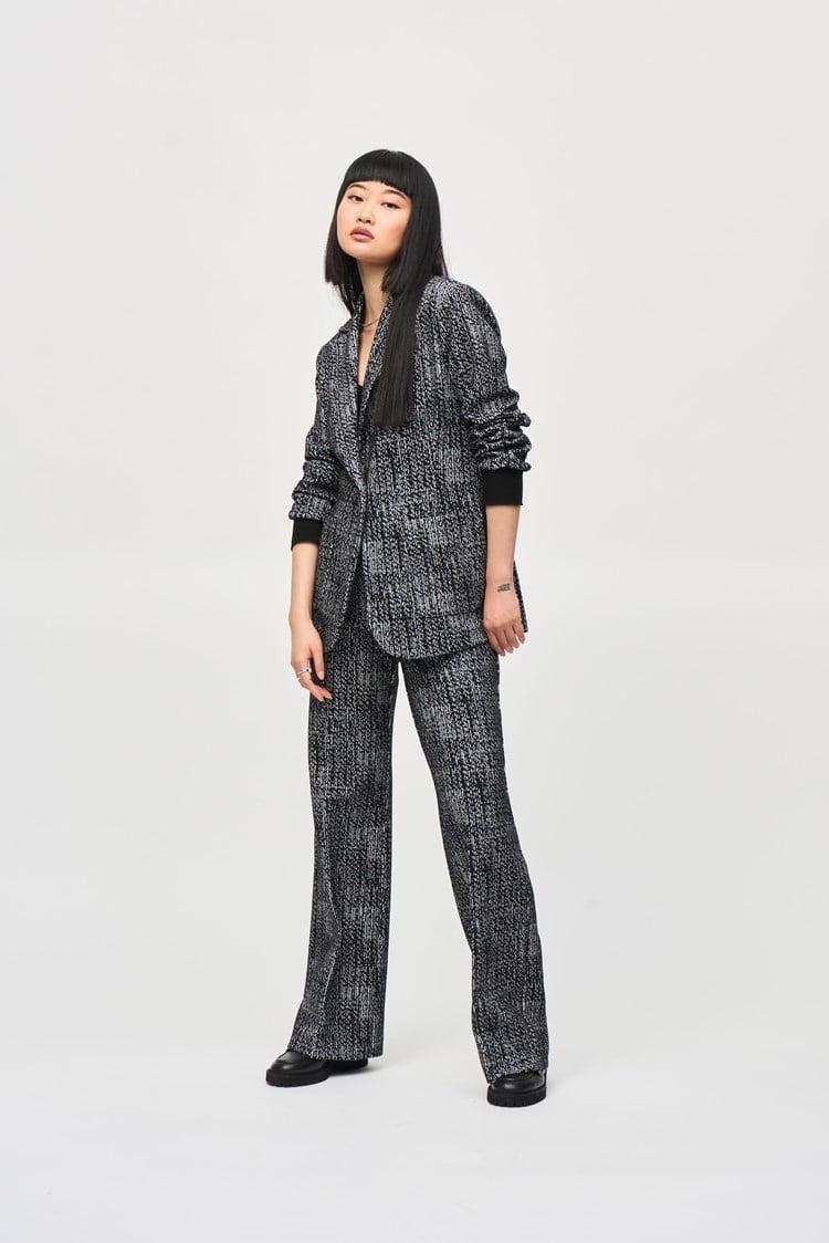 Tweed Knit Fitted Blazer- Black/ Off White Product Image