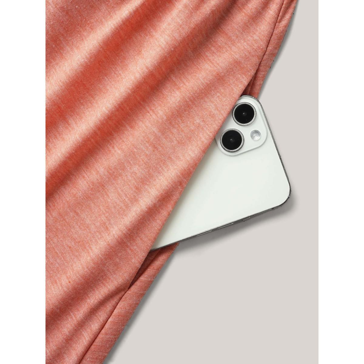 Plus Size Stretchy Knit Ruched Pockets Midi Dress Salmon Women Knit Dresses Bloomchic 22-24/3X Product Image