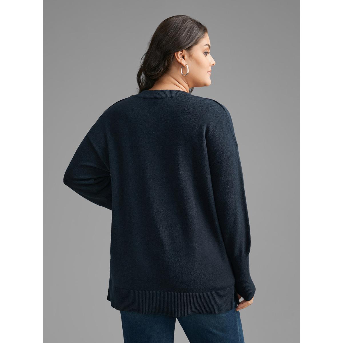 Plus Size Supersoft Essentials Love Pattern Heather Pullover Indigo Women Casual Loose Long Sleeve Round Neck Everyday Pullovers BloomChic 12/L Product Image