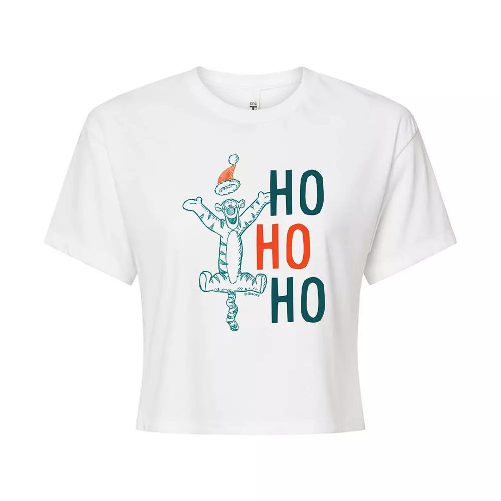 Disney's Winnie The Pooh Women's Ho Ho Ho Cropped Tee, Girl's, Size: Large, White Product Image