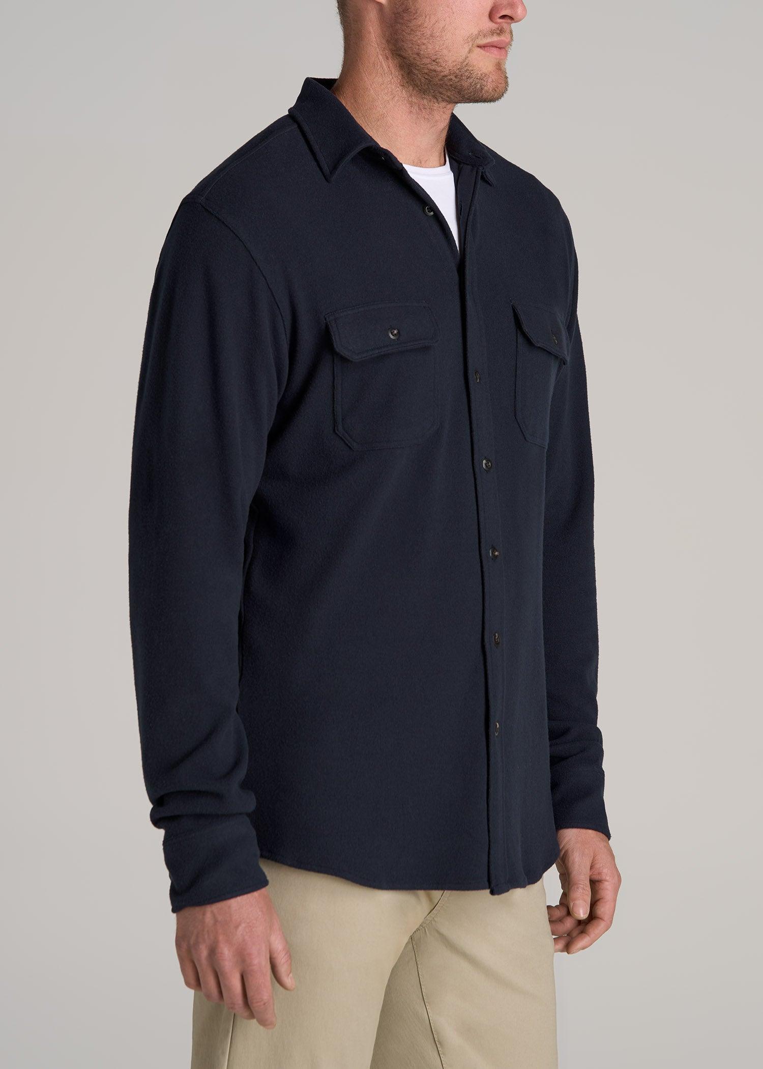 Stretch Flannel Button Tall Men's Shirt in True Navy Product Image
