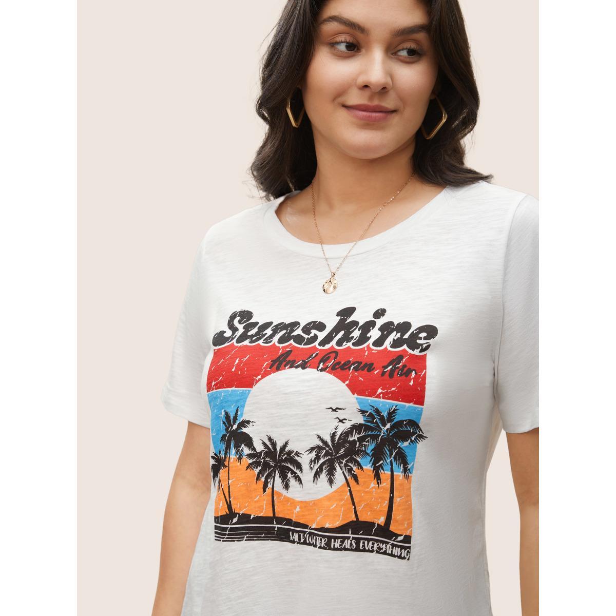 Plus Size Vacation Graphic Round Neck T-shirt White Women Resort Non Tropical Vacation T-shirts BloomChic 14-16/1X Product Image