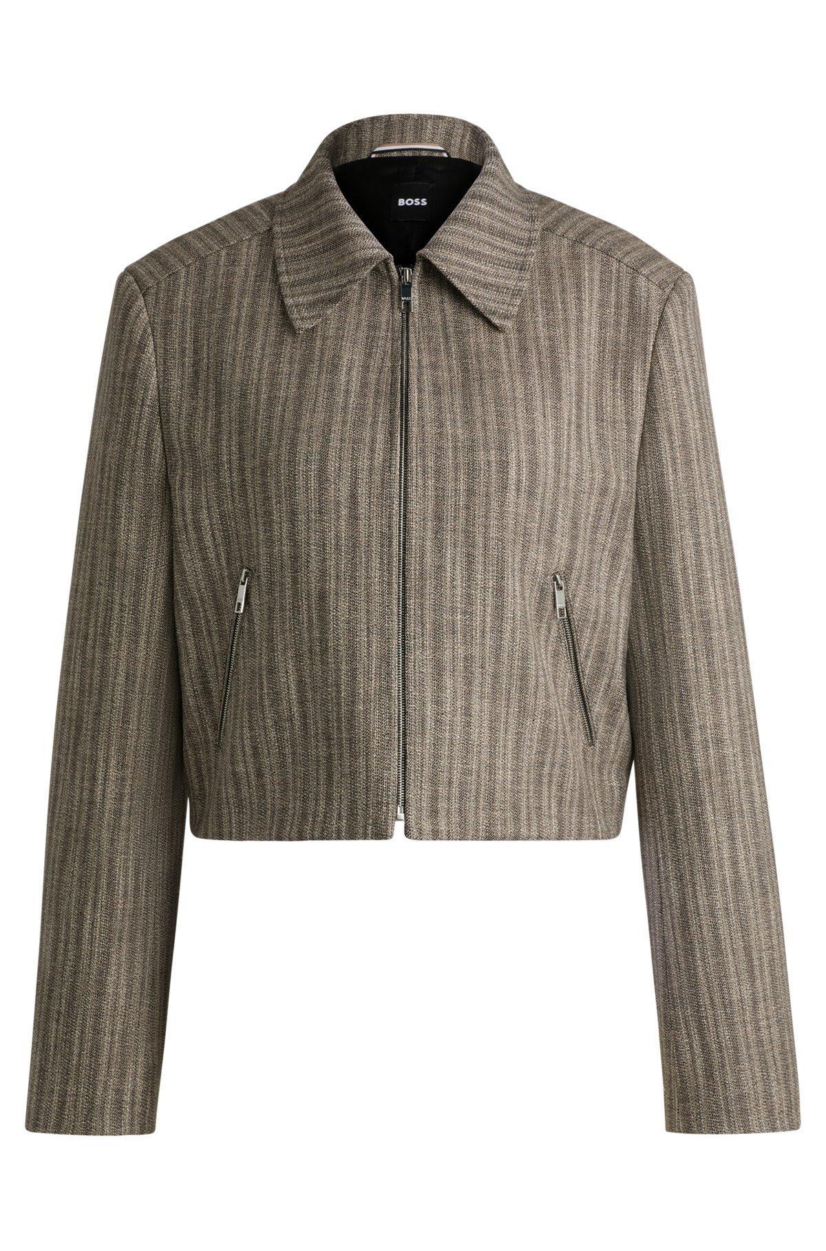 BOSS - Zip-up jacket in striped melange cloth - Patterned Product Image