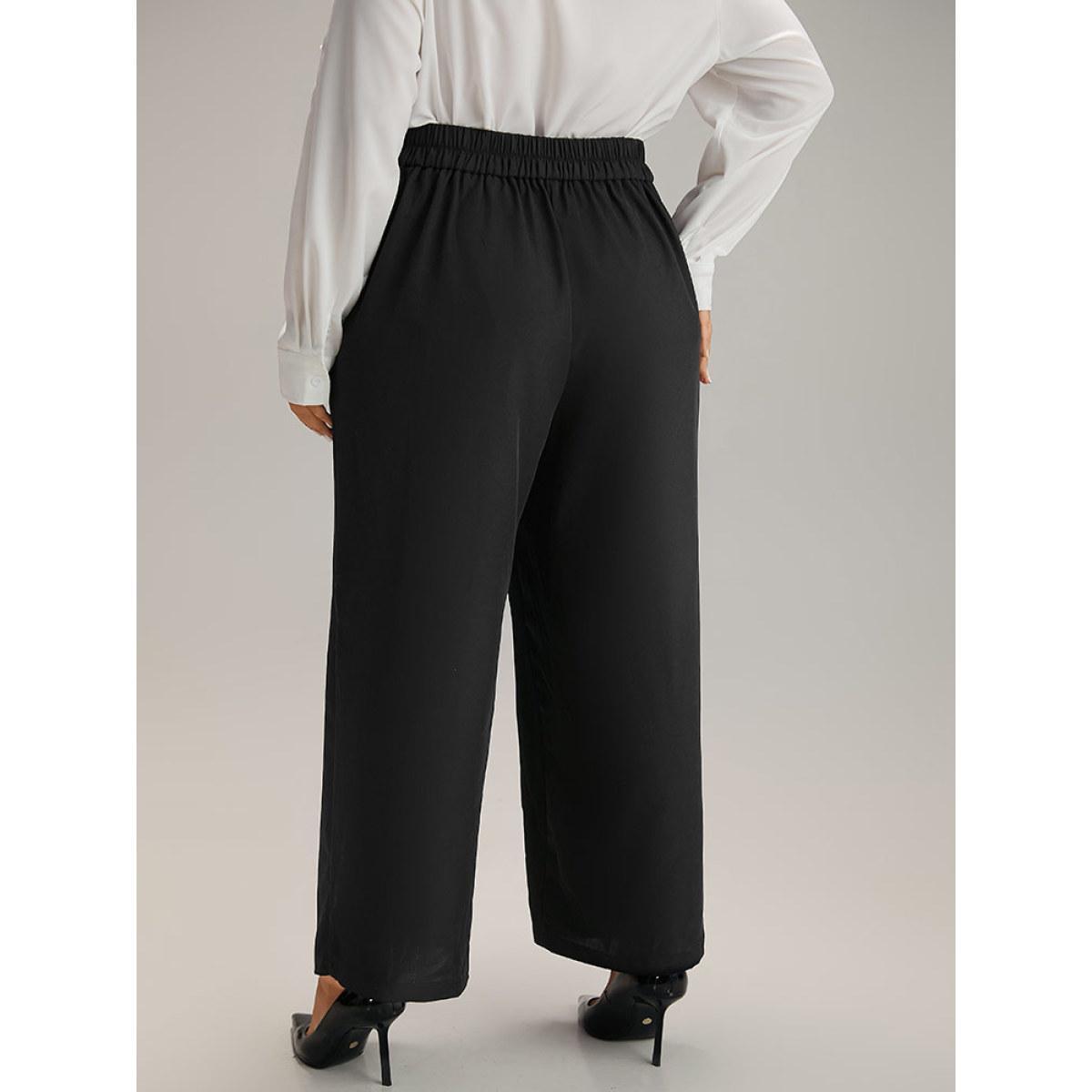 Plus Size Plain High Rise Split Hem Pants Women Black At the Office Straight Leg High Rise Work Pants BloomChic 14-16/1X Product Image