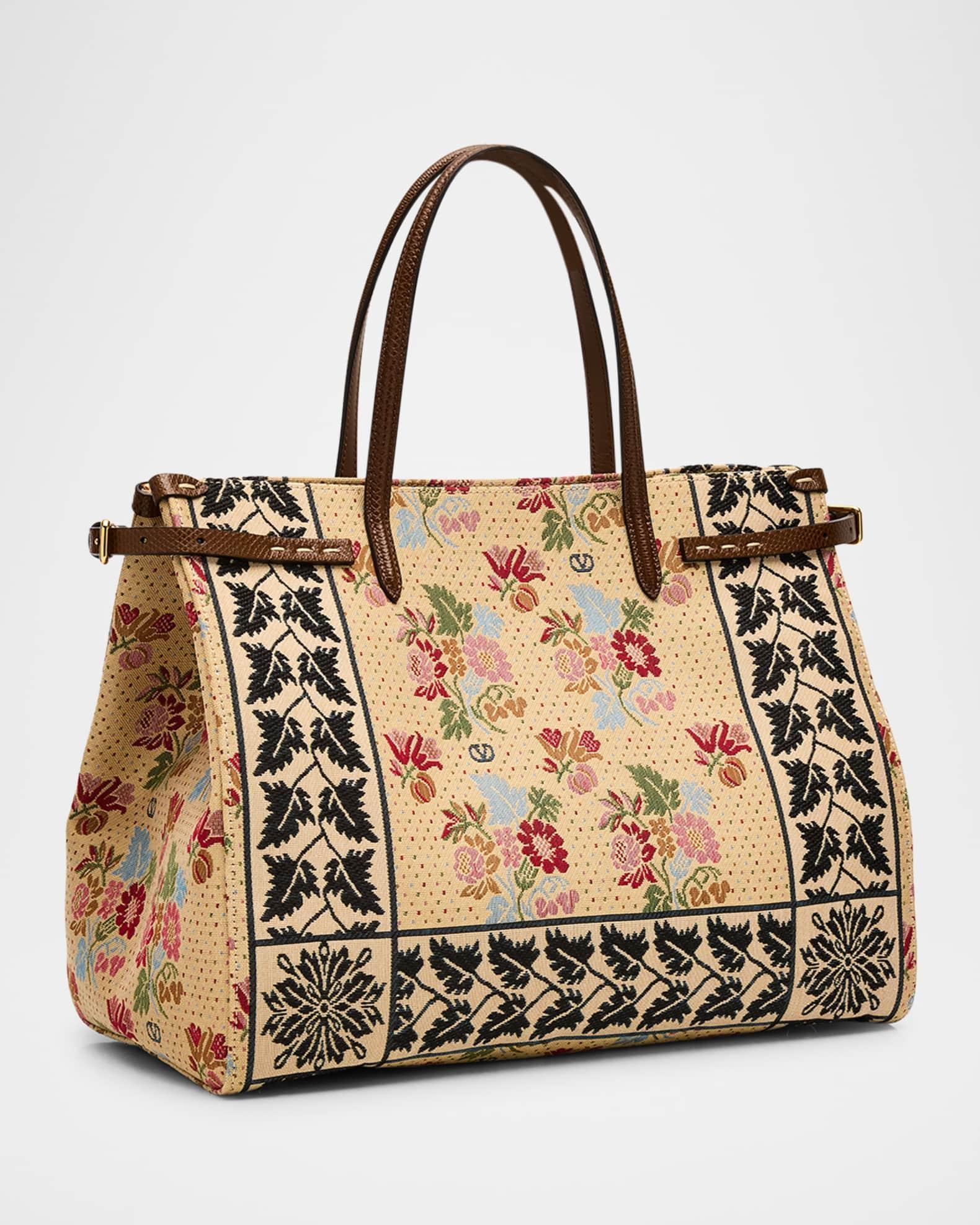 Antibes Medium Flower & Leaves Jacquard Tote Bag Product Image