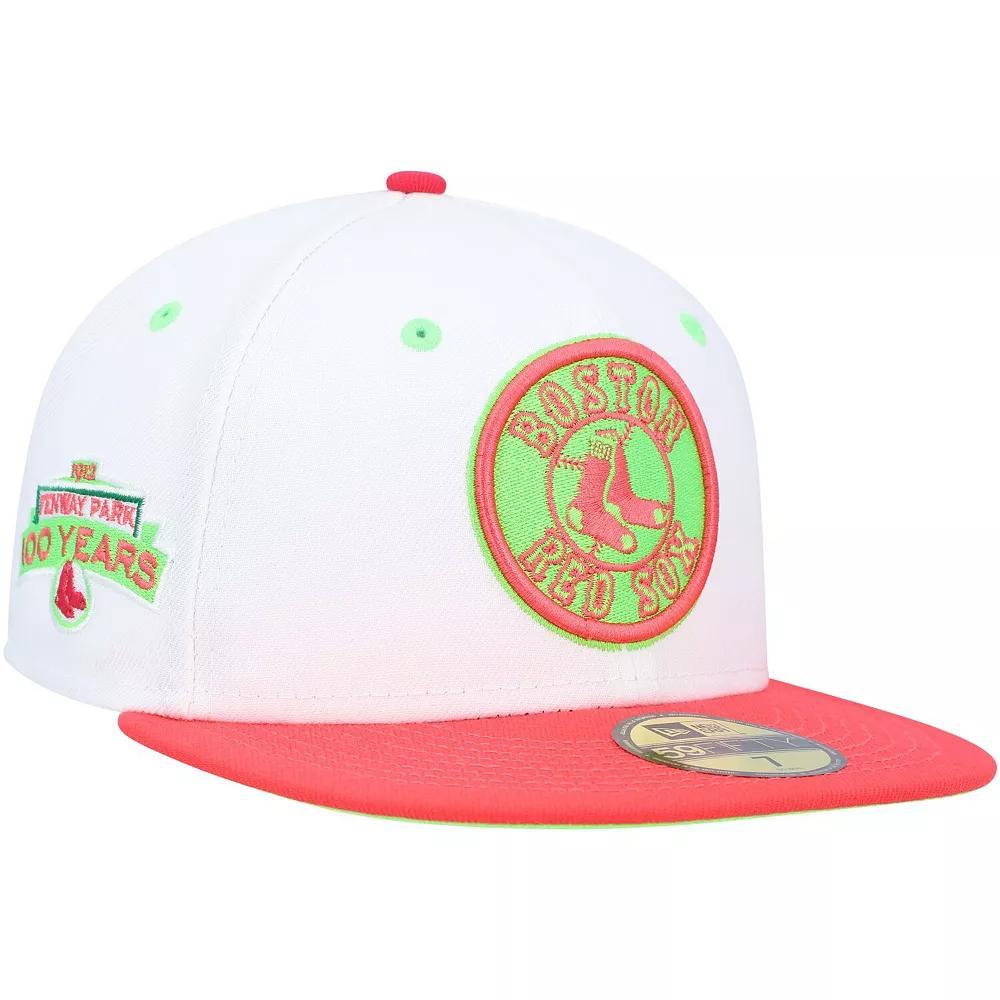 Men's New Era White/Coral Boston Red Sox  Fenway Park 100th Anniversary  Strawberry Lolli 59FIFTY Fitted Hat, Size: 7 1/4 Product Image