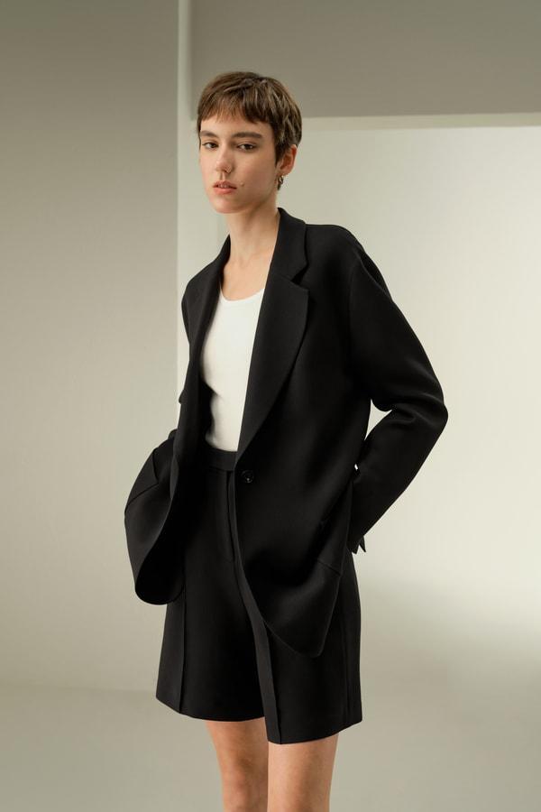 Single-Button Silk-Wool Blend Blazer Product Image