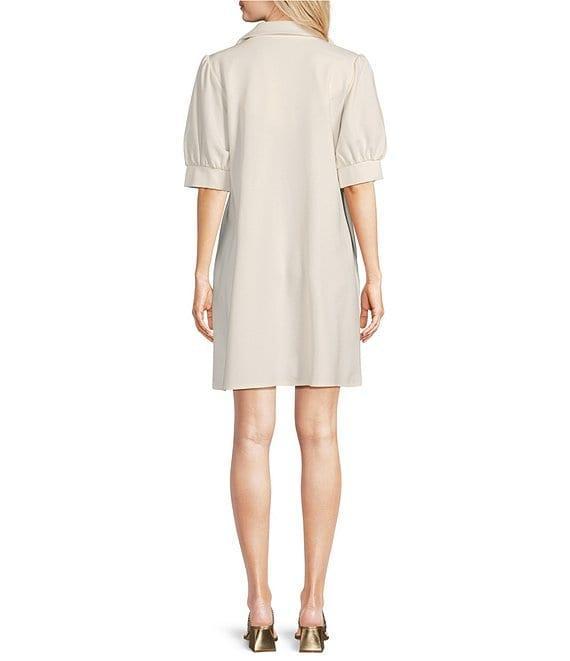 Jude Connally Emerson Jude Ponte Knit Collared V-Neck Puffed Sleeve Shift Dress Product Image