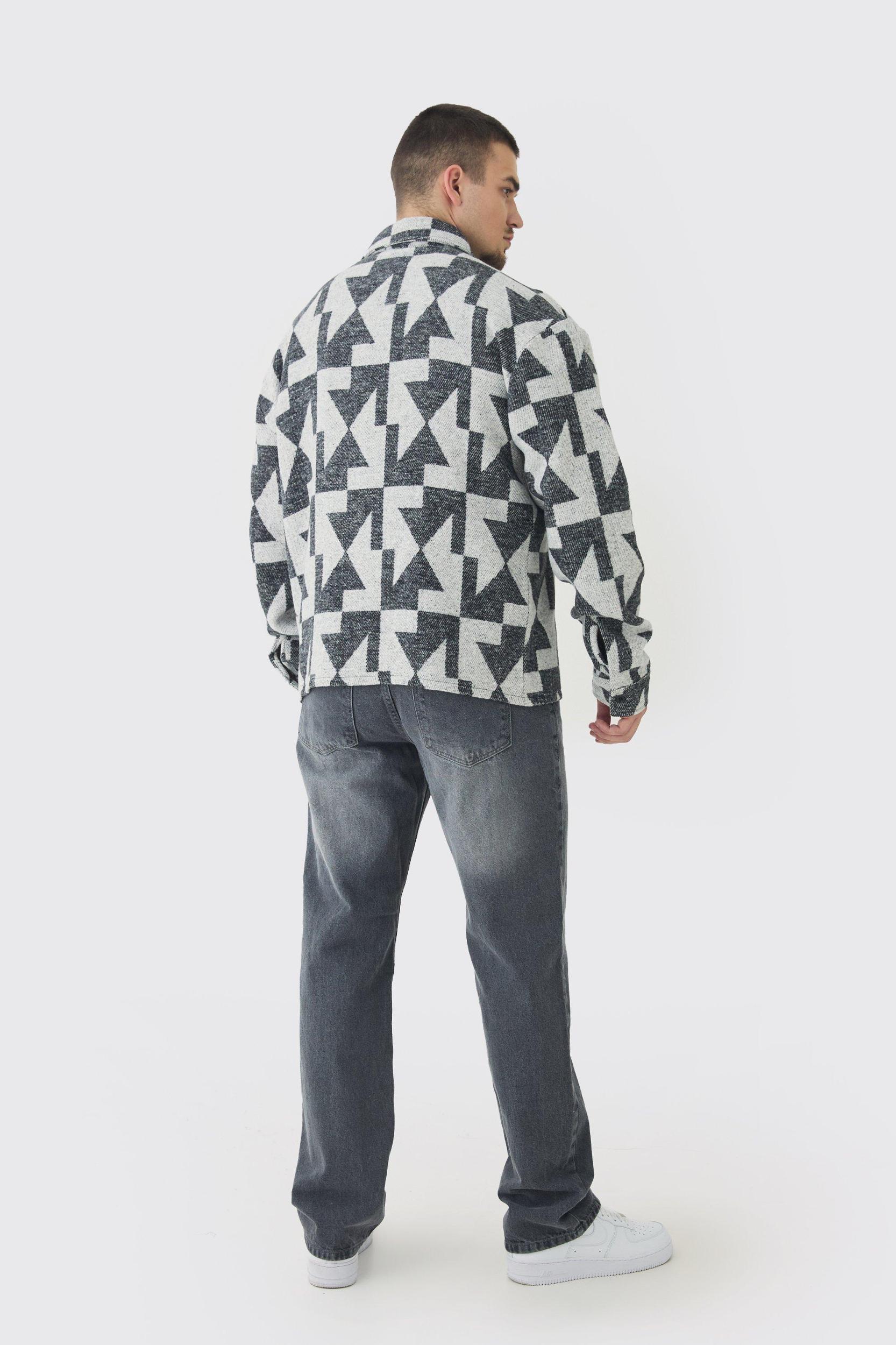 Tall Aztec Print Zip Through Shirt Jacket | boohooMAN USA Product Image
