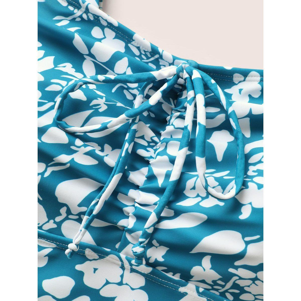 Plus Size Ditsy Floral Tiered Ruffles One Piece Swimsuit Women's Swimwear Teal Beach Gathered Curve Bathing Suits High stretch One Pieces BloomChic 30/6X Product Image
