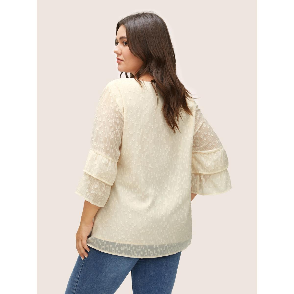 Plus Size Ivory Plisse Mesh Flutter Layered Sleeve Blouse Women Elegant Elbow-length sleeve V-neck Everyday Blouses BloomChic 18-20/2X Product Image