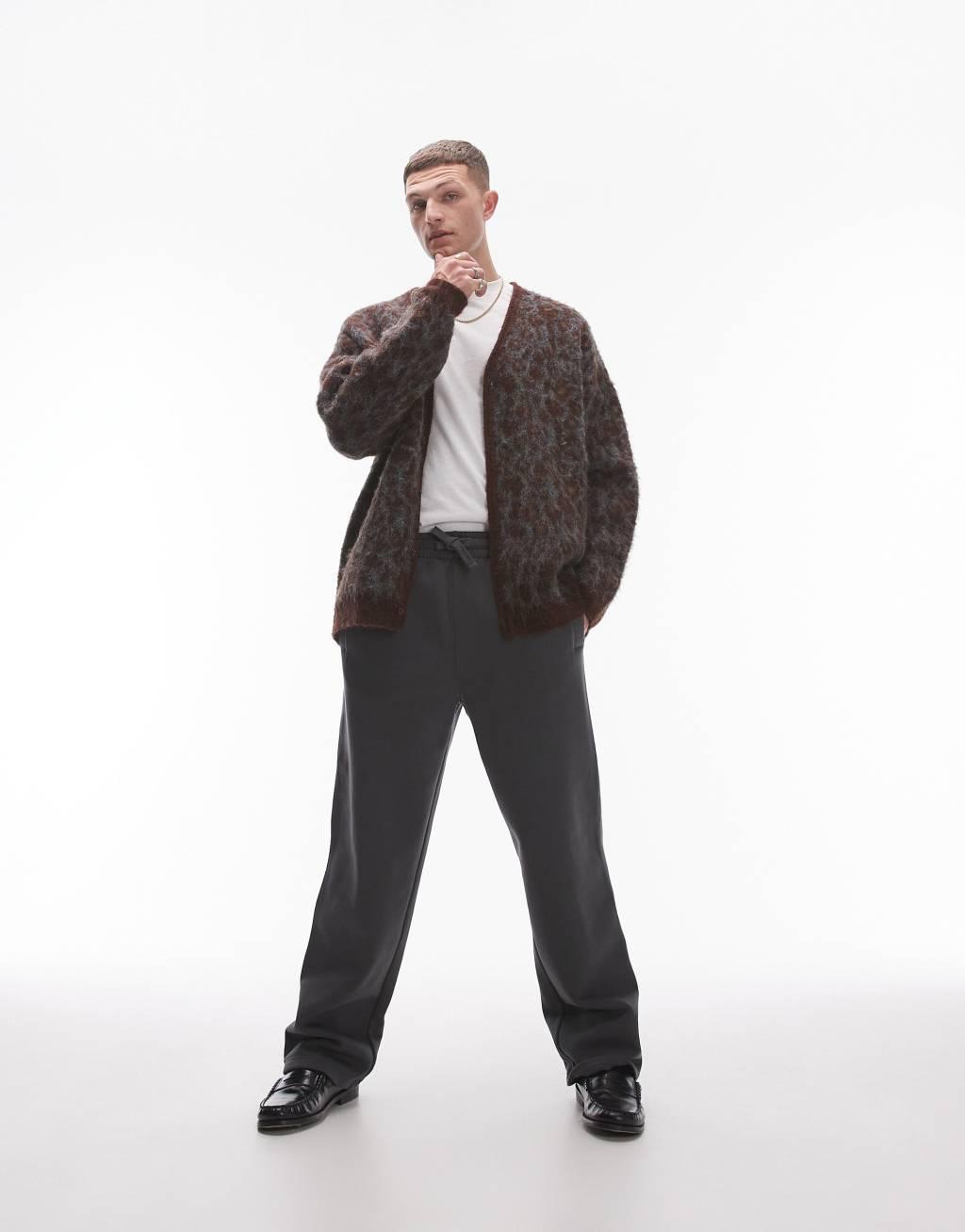 Topman premium heavyweight straight leg sweatpants in charcoal Product Image