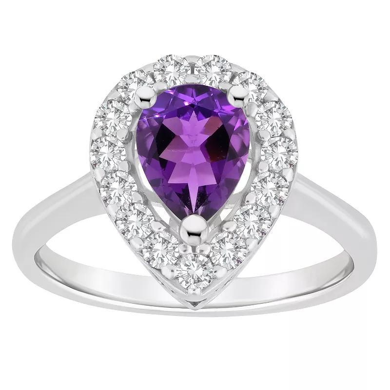 Celebration Gems Sterling Silver Pear Shape Gemstone Halo Ring, Women's, Size: 5, Purple Product Image