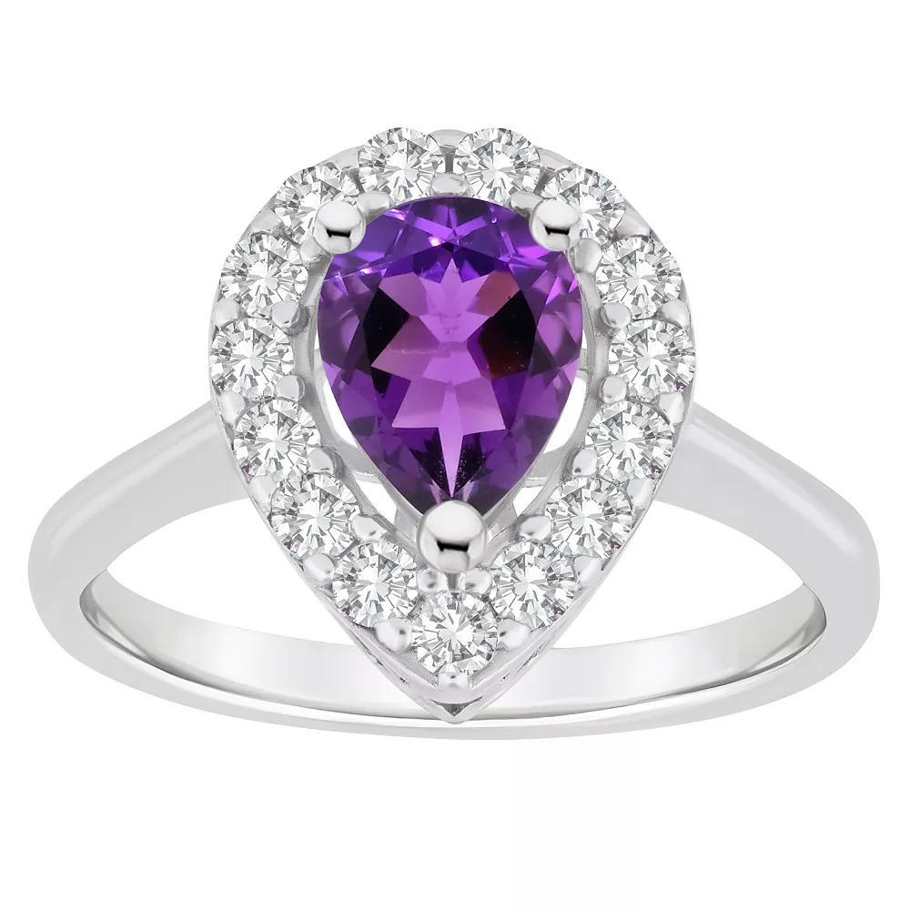 Celebration Gems Sterling Silver Pear Shape Gemstone Halo Ring, Women's, Size: 5, Purple Product Image