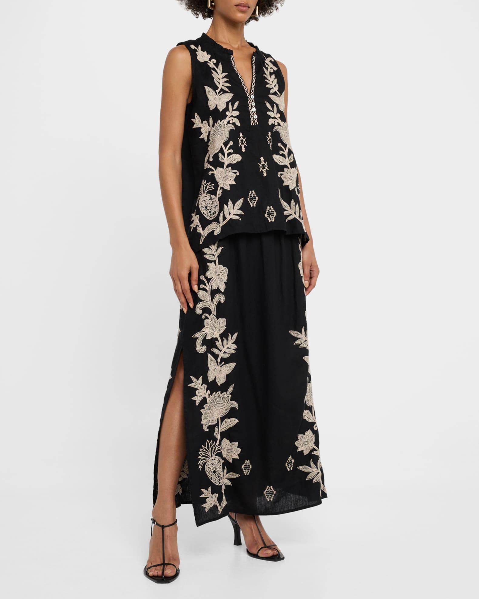 Orla Floral-Embroidered Linen Maxi Skirt Product Image