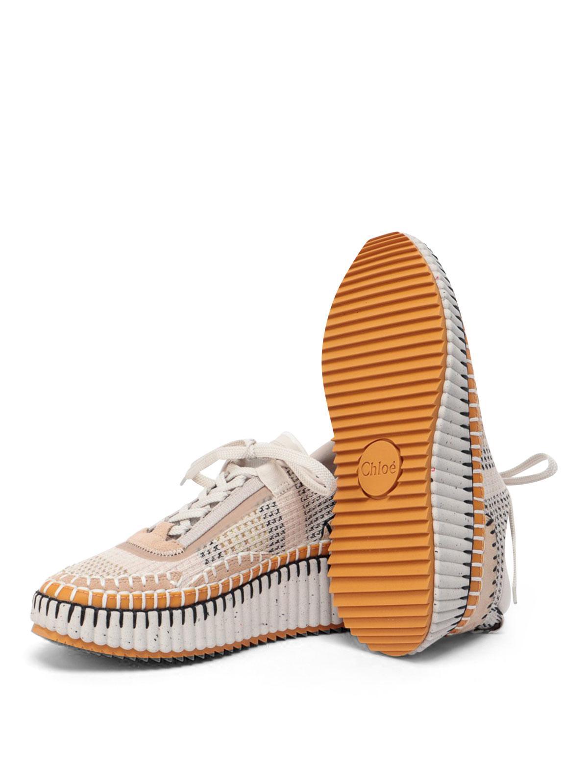 CHLOÉ Nama Embroidered Suede And Recycled-mesh Sneakers In Biscotti Beige Product Image