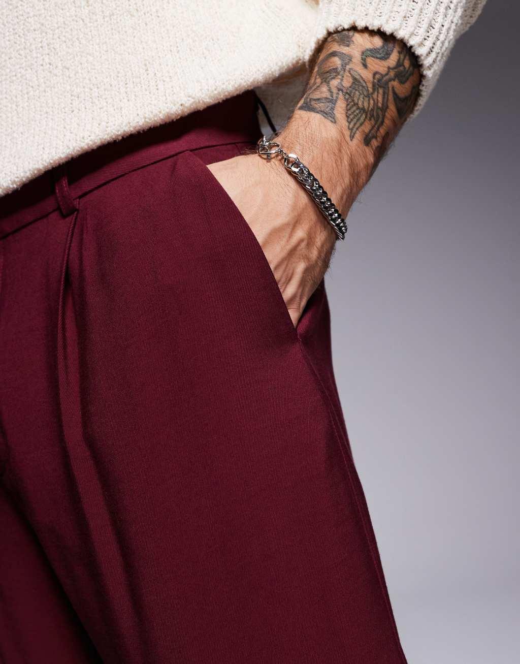 ASOS DESIGN wide leg dress pants in burgundy Product Image