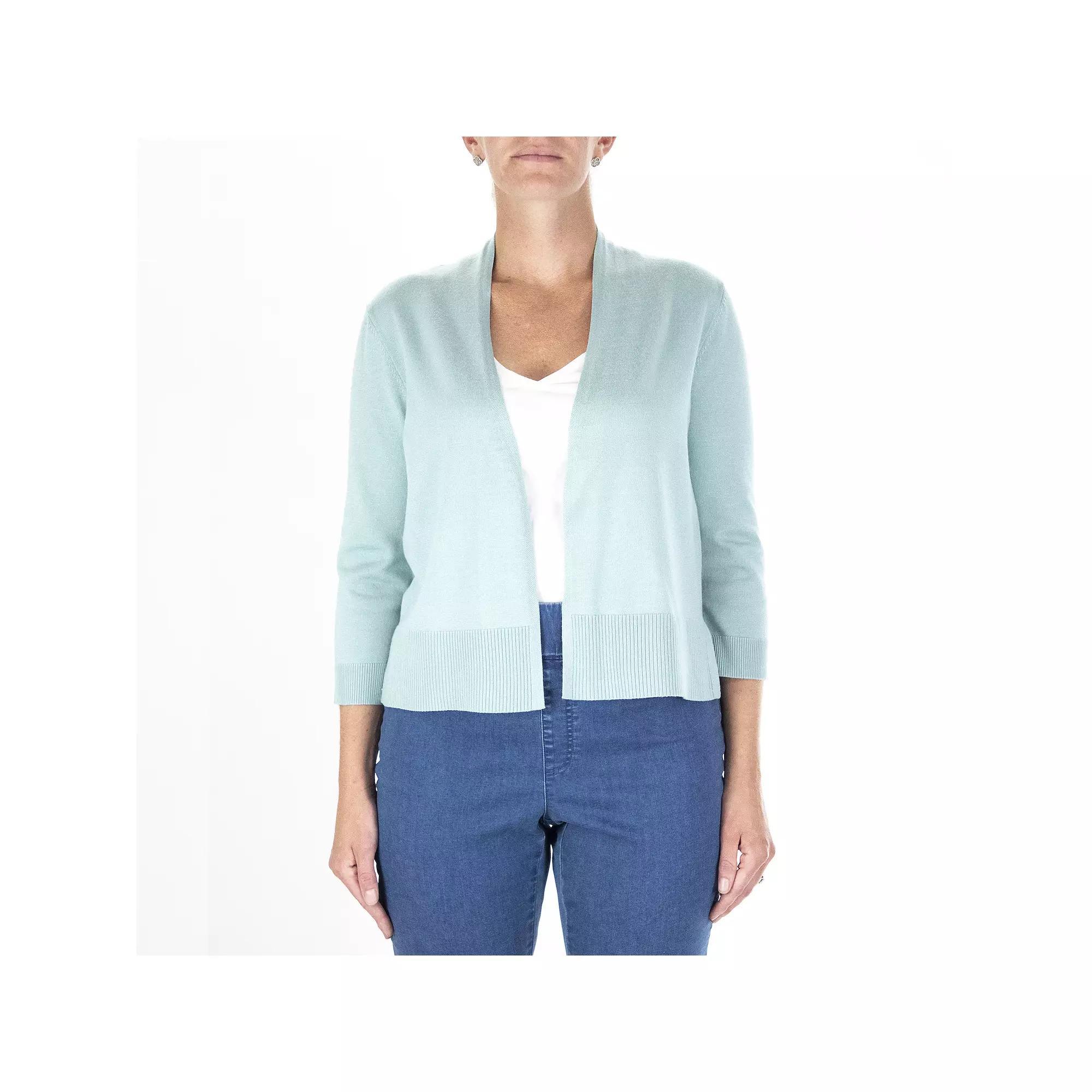 Women's Nina Leonard Classic Open-Front Bolero Cardigan, Size: Medium, Misty Blue Product Image