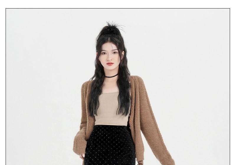High Rise Rhinestone Velvet Midi Mermaid Skirt Product Image