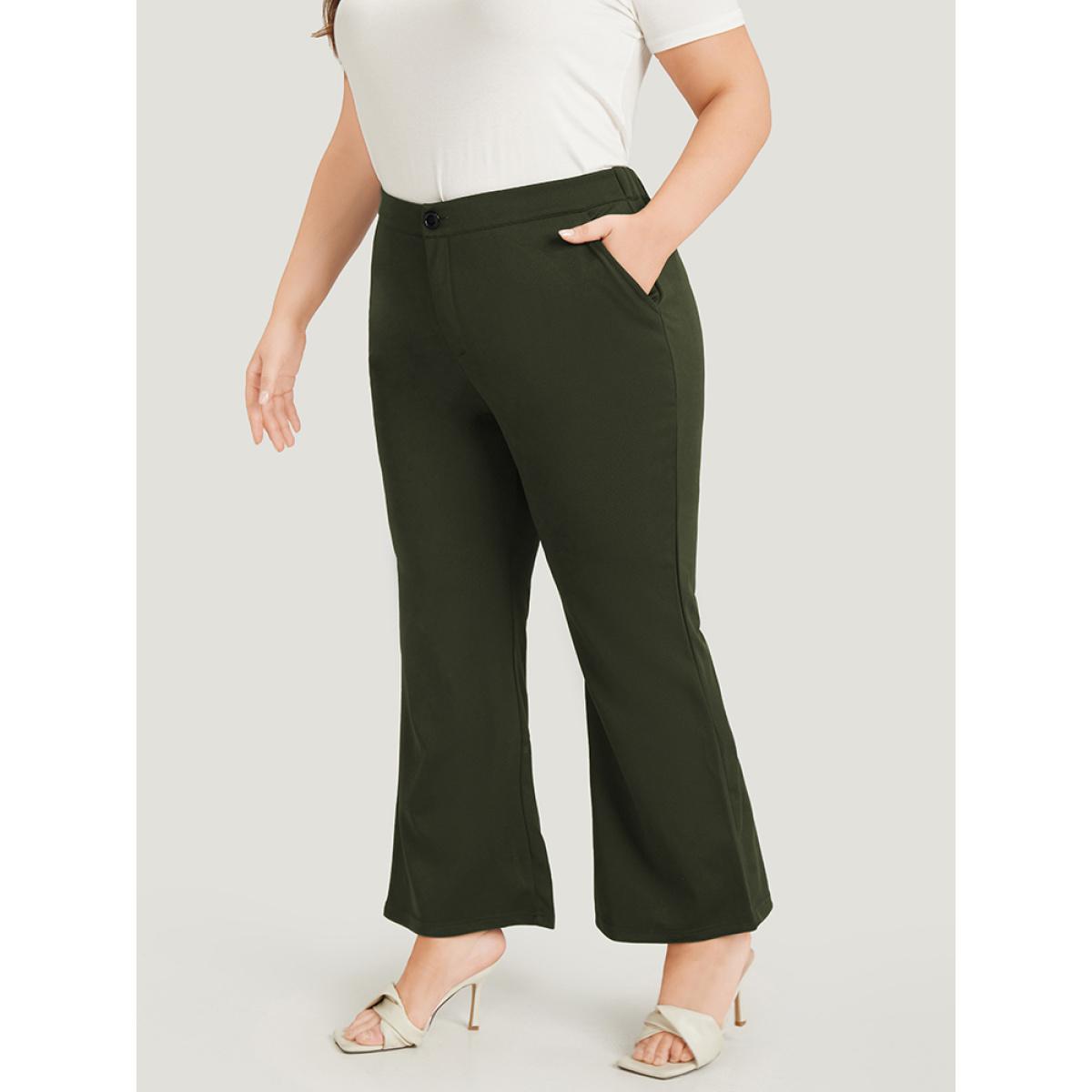 Plus Size Solid Flare Leg Pocket Pants Women ArmyGreen Office Flare Leg High Rise Work Pants BloomChic 12/L Product Image