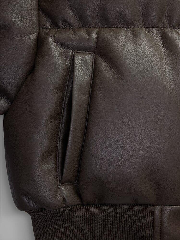 WOMEN'S SIERRA FAUX LEATHER SHORT PUFFER JACKET - CHOCOLATE / XS Product Image