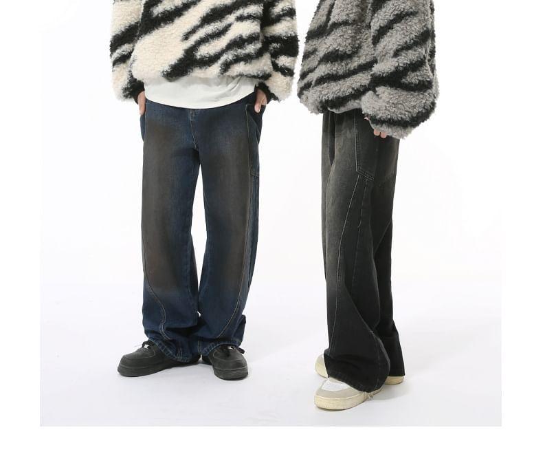 Couple Matching Crew Neck Zebra Print Faux Shearling Sweatshirt Product Image