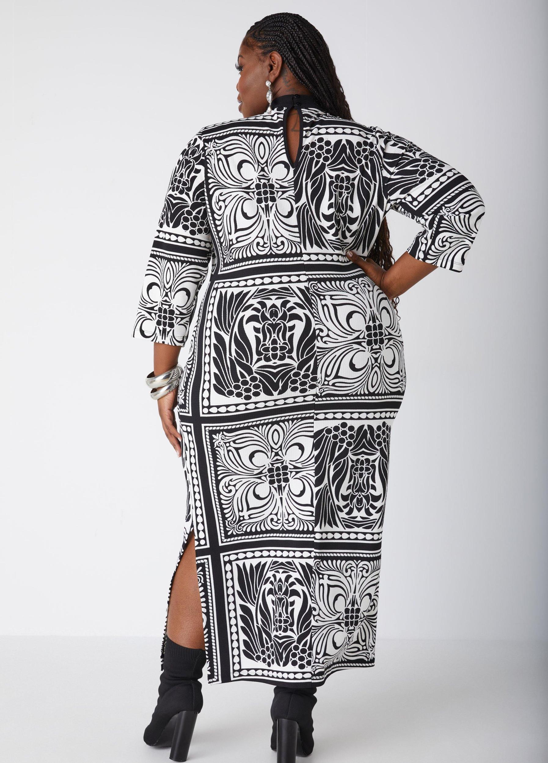 Plus Size Textured Tile Print Midaxi Dress Ashley Stewart Product Image