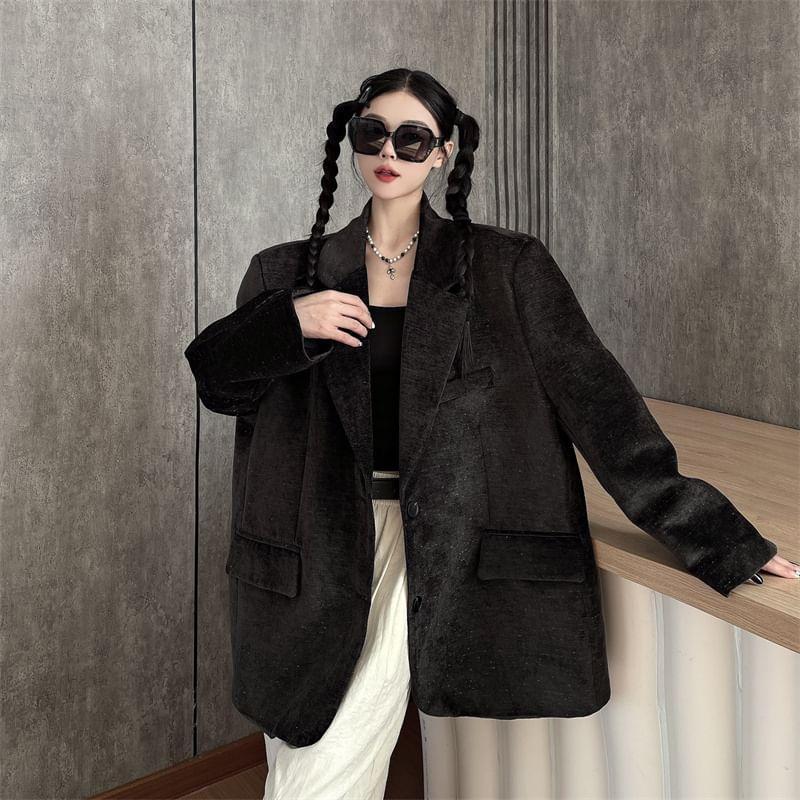 Notch Lapel Glitter Single-Breasted Oversized Velvet Blazer Product Image