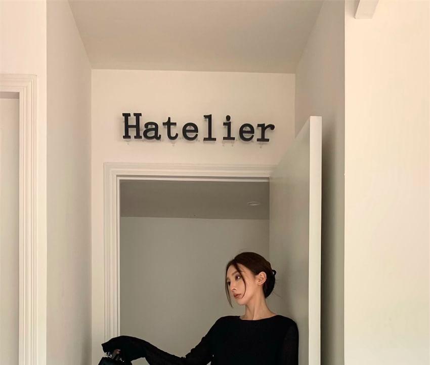 Long-Sleeve Crew Neck Plain Tie Waist Open Back Mini A-Line Dress Product Image